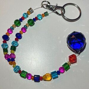Beaded Suncatcher Car Charm Rearview Mirror Ornament Blue Crystal Prism